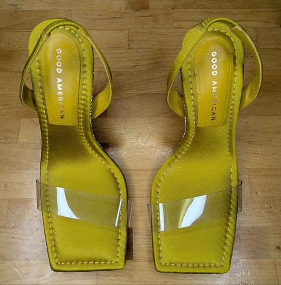 Good American Crystal Crush Lucite Rhinestone Stiletto Square Toe Heels Size 6 - Picture 5 of 11